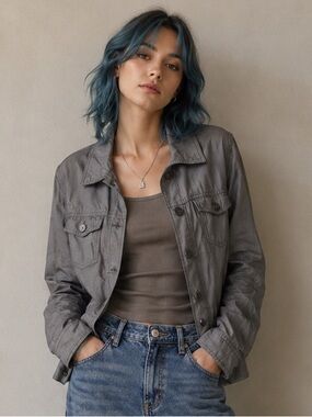 Tahari Jacket Lyocell Lightweight Charcoal Grey Womens Jean Style Casual Size M‎